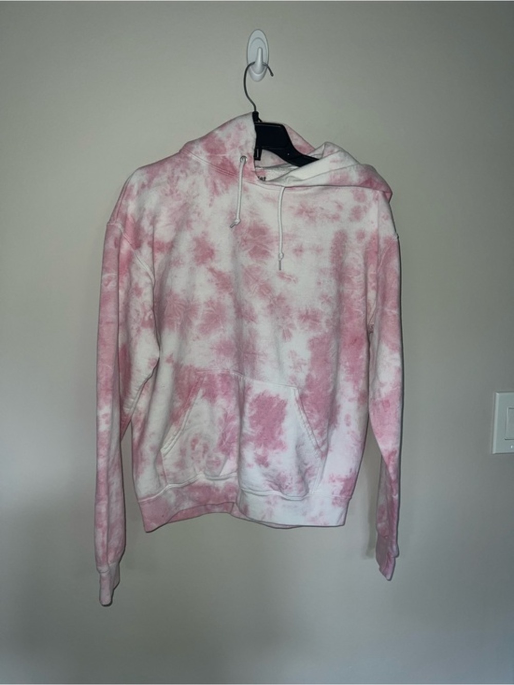 Pink and white tie dye sweatshirt with hoodie Artist Union CLothing Co Small